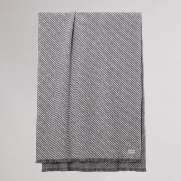NWT Rag & Bone Joni Stripe 100% Wool Scarf, Mid Grey Griege, Made in Italy - Picture 1 of 4